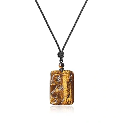 Immagine di COAI Pendente in Occhio di Tigre con Intarsiata, Collana Unisex Laccio Regolabile