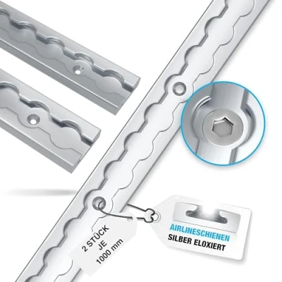 Immagine di NTG 2 binari aerei in alluminio da 1 m binario di ancoraggio quadrato con fori 1000 mm fusibile carico per camion rimorchi e camper argento anodizzato