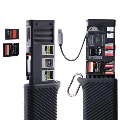 Immagine di PGYTECH Lettore di schede CFexpress Tipo A/SD/Micro SD 10 Gbps USB 3.2 Gen2, custodia per A/SD/TF, Compatibile con fotocamere/telefoni/droni/action cam (Nero)
