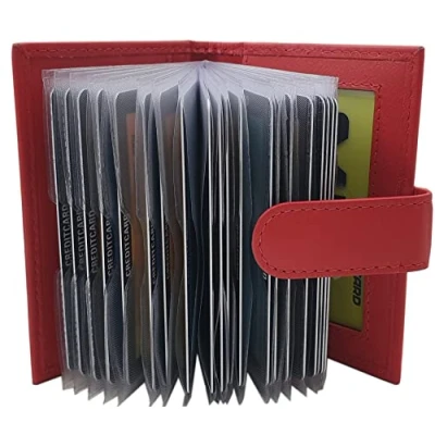Immagine di myledershop XXL Pelle di vitello porta carte credito con 24 scomparti MJ Design Germany protezione RFID e NFC (Rosso)