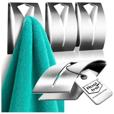 Immagine di com four® 4X Gancio per Asciugamani autoadesivi Porta in Acciaio Inossidabile Ganci Adesivi Bagno Senza Perforazione (4 Pezzi)