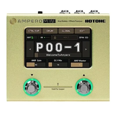 Immagine di Hotone Processore multieffetto per chitarra basso elettrico Touchscreen Modellatore di amplificatori Simulazione cabine IR Interfaccia audio USB Stereo OTG Ampero Mini (Mustard)