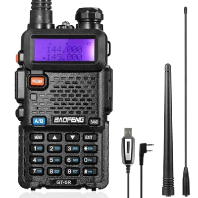Immagine di BAOFENG GT 5R Walkie Talkie, Radio Bidirezionale UHF VHF con 144 146/430 440 MHz, Amatoriale a Lungo Raggio 128 Canali, 1800 mAh Batteria, Cuffie, Antenna da 396 mm, Cavo di programmazione