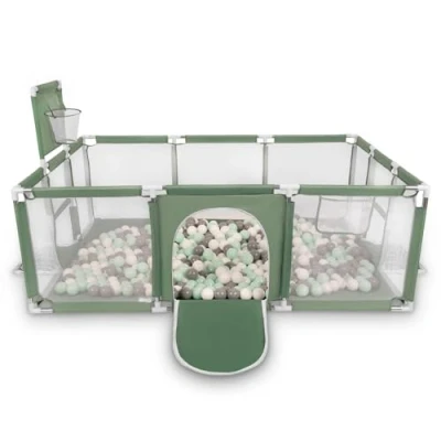 Immagine di Selonis Recinto Per Bambini Con 200 Palline 6 Cm, Playground Box, Verde: Bianco/Grigio/Menta