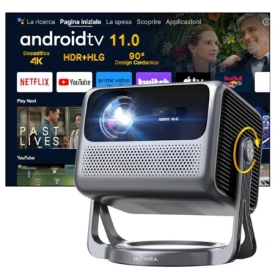 Immagine di ULTIMEA Proiettore 4K Supporto Android TV 11.0 Con Netflix, Proiettori Full HD 1080P Portatile per esterni 90Rotabile, Videoproiettore 5G WiFi Bluetooth, 600 ANSI, Dolby Audio, Nova C40