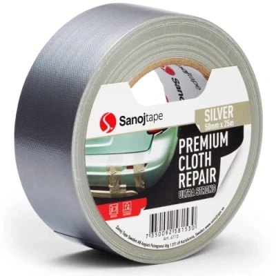 Immagine di Sanojtape Nastro Americano Adesivo Telato 50mm x 25m Argento Gaffa Tape Duct Extra Forte Resistente All&#039;Acqua Riparazioni, Fissaggio, Imballaggio, Marcatura e Sigillatura