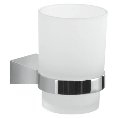 Immagine di GEDY Porta Spazzolino Tonale, Bicchiere in Acciaio Inox, Cromall e Vetro Satinato, Fissaggio con Viti Incluse, Cromato, 9,5x6,7x9,5cm