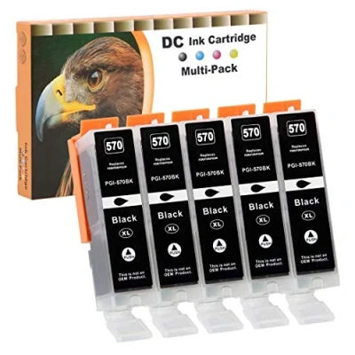 Immagine di D&amp;C 5x Cartucce d&#039;inchiostro Sostituzione per Canon PGI 570XL BK Compatibile con PIXMA MG5750 MG6850 MG6851 TS5050 TS5055 TS6050 TS6051 TS6052 MG5700 MG5751 MG6800