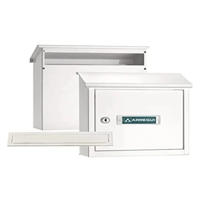 Immagine di ARREGUI V4031 Pack copri fessura + cassetta postale in acciaio per porte o cancelli esterni, da esterno, cassette postali con bocca 23x3 cm, taglia S (DIN A5), bianco