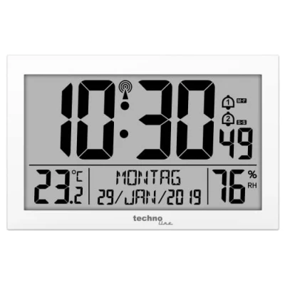 Immagine di Technoline WS 8016 Orologio da parete digitale con indicatore di temperatura, in plastica, 225 x 143 24 mm, WS8016BIANCO