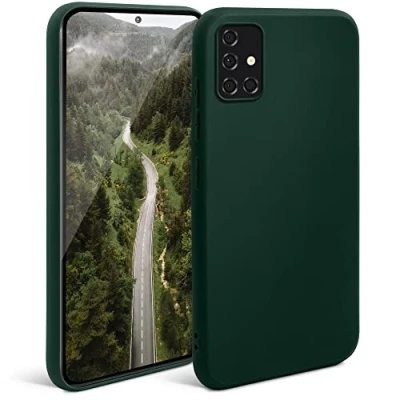 Immagine di Moozy Minimalist Series, Cover in Silicone per Samsung A51, Verde Notte Finitura Opaca, Custodia Sottile e Morbida TPU
