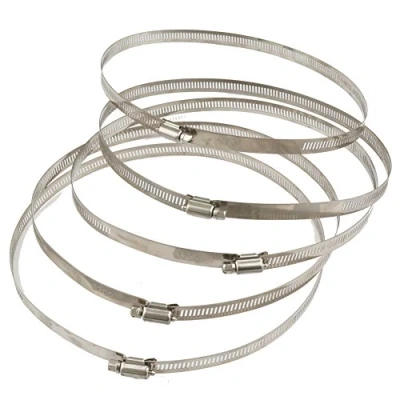 Immagine di Set di 5 fascette stringitubo, morsetti per tubi, regolabili, condotti in linea e idroponici, acciaio inox, 200 mm