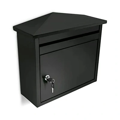 Immagine di Relaxdays Cassetta Postale, Casa, Casetta delle Lettere, Buste, con Tetto Spiovente, Mail Box, HLP 37 x 41 16 cm, Nero