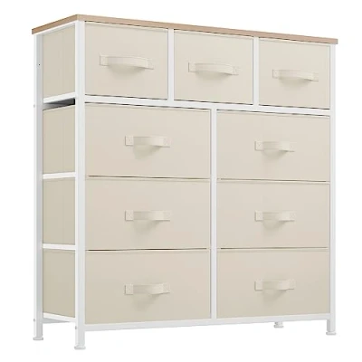 Immagine di YITAHOME Cassettiera in tessuto, armadietto con 9 cassetti,Cassettiera per Corridoio Tessuto,con vano contenitore tessuto soggiorno,camera da letto,cameretta dei bambini, crema bianca