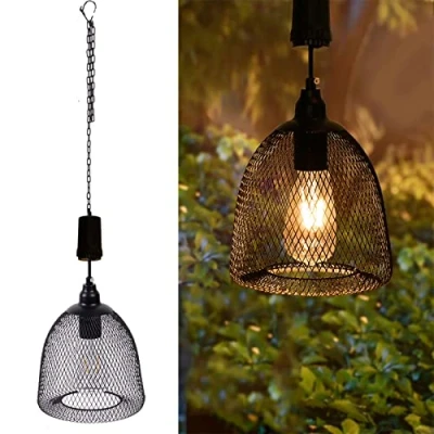 Immagine di pearlstar lampada a sospensione con batteria, timer da 6 ore, soffitto per interni ed esterni, lanterna in metallo nero, patio bar, cortile,