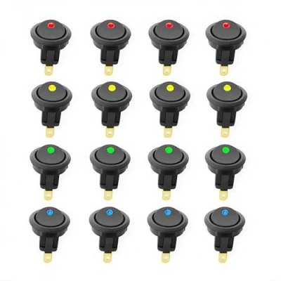 Immagine di CESFONJER 16 Pcs LED illuminato interruttore, pulsante interruttore rotondo DC 12 V 20 a on/off SPST bilanciere per auto barca camion rimorchio 4 blu +4 verde giallo rosso