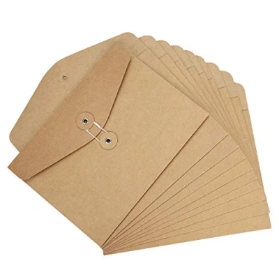 Immagine di 10 cartelline portadocumenti formato A5, in carta kraft, con chiusura a cordoncino, per ufficio, scuola e viaggi A5 Kraft Paper Horizontal