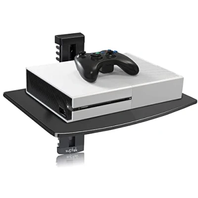 Immagine di Suptek Supporto Per Staffa Da Parete Lettori DVD/Cavo cassette/Giochi console/TV Accessori Con Un Ripiano Sospeso In Vetro Nero CS201