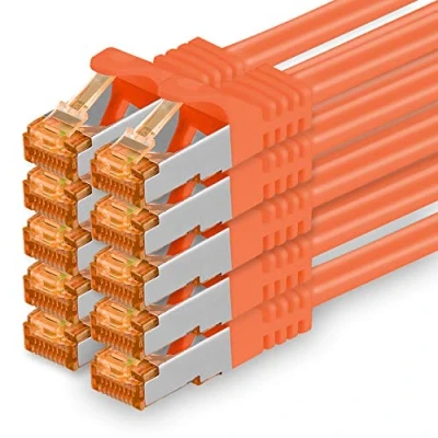 Immagine di 1aTTack.de Cat.7 Cavo di Rete 2m arancione 10 Pezzi Ethernet LAN Cat7 Cat 7 SFTP Spina RJ45 Cat6a Gbit s Compatibile con Cat5 Cat6 Cat8 per Switch Router Modem Patchpanel