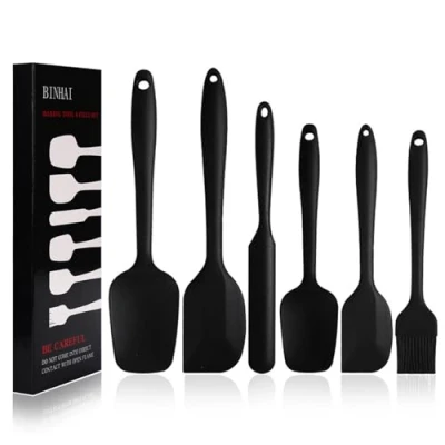 Immagine di BINHAI Set spatole in silicone Spatola gomma nera antiaderente 6 pezzi con anima acciaio inossidabile di utensili da cucina per resistenti al calore cottura