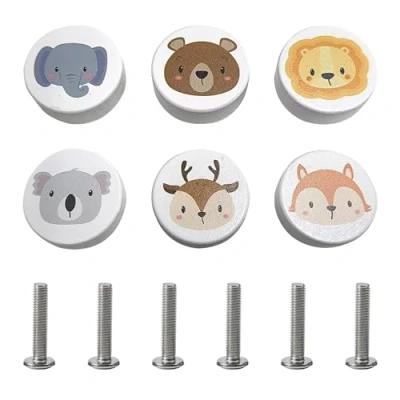Immagine di KRYMSON Set di 6 maniglie per porte armadi cameretta dei bambini, con viti, mobili, cassetti, in legno, adatte armadi, cassetti e armadi.