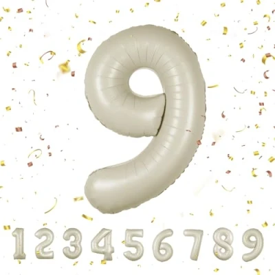 Immagine di Palloncino Compleanno Numero 9 Beige, 101 CM Foil Gigante,Decorazioni Feste di Palloncino,Vola con l&#039;Elio