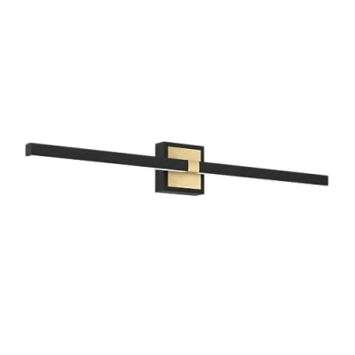 Immagine di Eglo Peguera lampada da parete a LED, per specchio dritta bagno, in metallo nero e ottone, colore luce bianco caldo, IP44, 80 cm