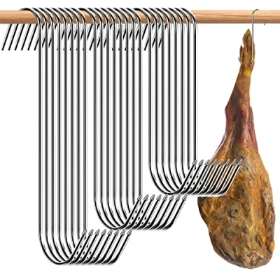 Immagine di dafuhao 30 ganci per carne a forma di S, 13/15/18 cm, da macellaio, resistenti in acciaio inox, appendere la cucina, pancetta, prosciutto, arrosto, anatra, carne, barbecue, barbecue