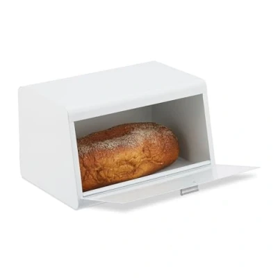 Immagine di Relaxdays Cassetta Portapane in Acciaio, Contenitore Porta Pane e Biscotti, Salvafreschezza, 20,5x34,5x23,5 cm, Bianco, Inox, Alluminio