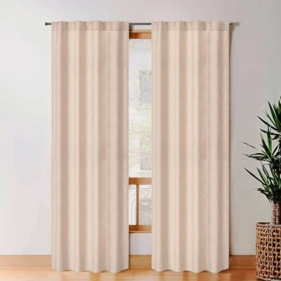 Immagine di Bedding Craft set di 2 pannelli per finestre, in tessuto cotone/lino, 127 x 244 cm, da 2, tende con passanti oscurare la stanza, camera letto, soggiorno