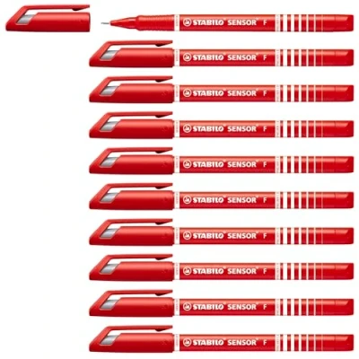 Immagine di Fineliner con punta ammortizzata STABILO SENSOR F Tratto Fine (0,3 mm) Confezione da 10 Rosso
