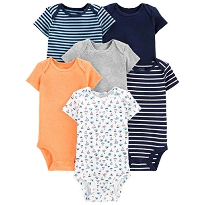 Immagine di Simple Joys by Carter&#039;s Short Sleeve Bodysuit Body, Multicolore/Barche A Vela/Righe, 0 Mesi (Pacco da 6) Bimbo