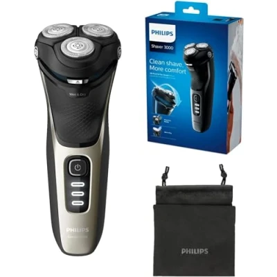 Immagine di Philips Shaver Serie 3000, Rasoio Elettrico Wet &amp; Dry e Rifinitore a Scomparsa con Astuccio da Viaggio (modello S3230/52)