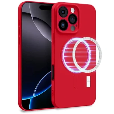 Immagine di MyGadget Cover [ Compatibilita con MagSafe ] compatibile Apple iPhone 16 Pro Custodia in Silicone Morbido a Doppio Strato Case Protezione Fotocamera &amp; Fodera Interna Rosso
