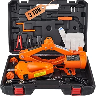 Immagine di VEVOR Kit di Attrezzi per Martinetto Idraulico a Forbice Riparazione dell&#039;Auto Veicolo Carico Massimo 3 Tonnellate Corrente CC 12V 15A, Cassetta Cavo da 3,5m