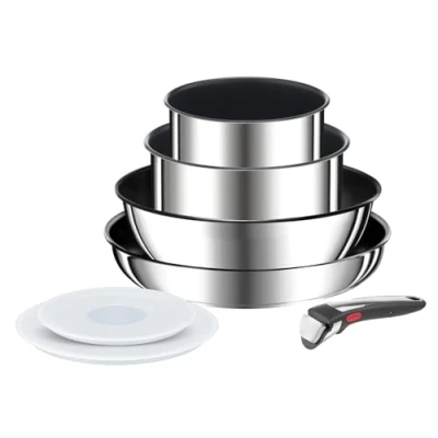 Immagine di Tefal Ingenio Preference ON L9749702 Set di pentole impilabili, con manico rimovibile, salvaspazio, antiaderenti, a induzione, in acciaio inox, 7 pezzi