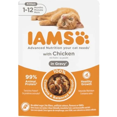 Immagine di IAMS Bustine di cibo umido per gatti Advanced Nutrition con pollo in salsa gattini