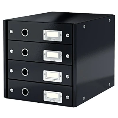 Immagine di Leitz Click &amp; Store Cassettiera a 4 Cassetti Pieghevole, Organizer per Riporre Documenti, Cataloghi e Riviste in Formato A4, Adatta Casa Ufficio, Nero, 60494095