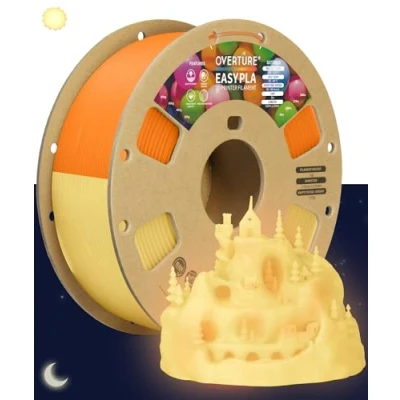Immagine di OVERTURE Luminous EASY PLA Filamento 1.75 mm, per Stampante 3D Glow 1 kg (2,2 lb), Precisione Dimensionale +/ 0,03 Compatibile Maggior Parte delle Stampanti FDM (Glow Arancia)
