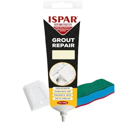 Immagine di ISPAR Malta crema 400 g Stucco pronto per fughe di piastrelle, con spatola e spugna pulizia, bagno, cucina riparazione delle fughe, inodore adatto all&#039;uso quotidiano