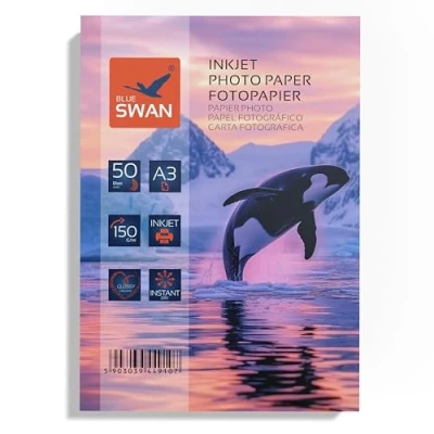 Immagine di BLUE SWAN Carta Fotografica Lucida A3 per Stampanti a Getto d&#039;Inchiostro, 150g/m², Rivestimento Monolato, Asciugatura Rapida, Resistente all&#039;Acqua e ai Graffi, Alta Brillantezza Colori, 50 Fogli
