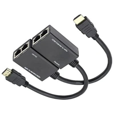 Immagine di SHANFEILU Extender HDMI a RJ45 Over CAT 5e/6 Network LAN Ethernet cavo adattatore ripetitore di segnale 29,9 m 1080P maschio 30M mittente+ricevitore, 2 porte
