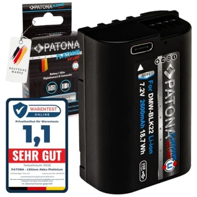 Immagine di PATONA Platinum USB C Batteria Ricambio per Panasonic DMW BLK22 BLK22E Batterie 2600mAh Compatibile con Lumix DC S5, S5K, G9, G9 II, GH5, GH5S, GH5 GH6
