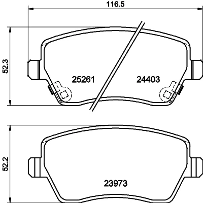 Immagine di HELLA 8DB 355 015 981 Kit pastiglie freno con segnalatore acustico usura NISSAN: MICRA 4, 5, Note II Hatchback