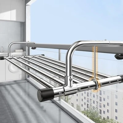 Immagine di Stendino Da Termosifone, Stendibiancheria Balcone, Estensibile, In Acciaio Inossidabile,Per Finestre Di Sicurezza, Ringhiere, Radiatori, Hanging Drying Rack ( Color : Silv