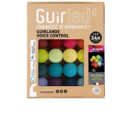 Immagine di GuirLED Ghirlanda luminosa con Sfere in cotone LED USB, controllo vocale Amazon Alexa &amp; Google Assistant Programmabile all&#039;infinito Adattatore CA 2xUSB incluso 24 2,4 m Arlequin