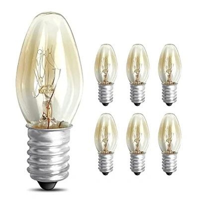 Immagine di Confezione da 6 lampadine di ricambio piccole viti per bruciatore elettrico a cera E14 10 W luce calda fino 8000 H sciogliere più caldo Edision Blubs