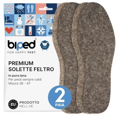 Immagine di biped 2 paia di Solette in feltro pura lana riscaldanti naturale per un clima piacevole nella scarpa z2754(40 41)