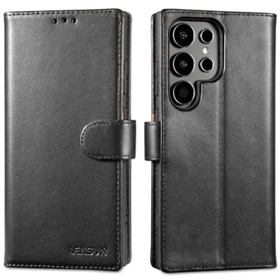 Immagine di Lensun Custodia per Samsung Galaxy S24 Ultra 5G, Cover in Vera Pelle Libro con Portafoglio [RFID Blocking] Chiusura Magnetico Flip Custodie Cuoio Telefono Nero