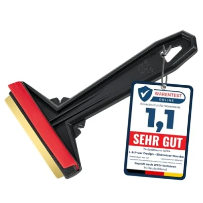 Immagine di L&amp;P A054 Raschietto ghiaccio auto Spatola per Murska Ottone gratta molto efficiente e rapidamente raschiaghiaccio (colore nero rosso)